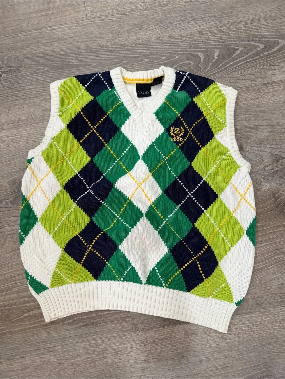 Izod Green, Navy & White Argyle V-Neck Sweater Vest